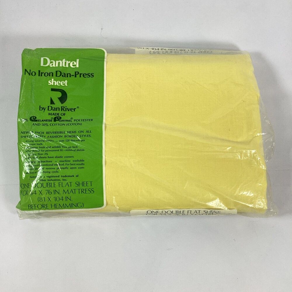 Vtg Dantrel Yellow Double Sheet Set Flat Fitted 2 Cases New Old Stock Dan River - Picture 3 of 8